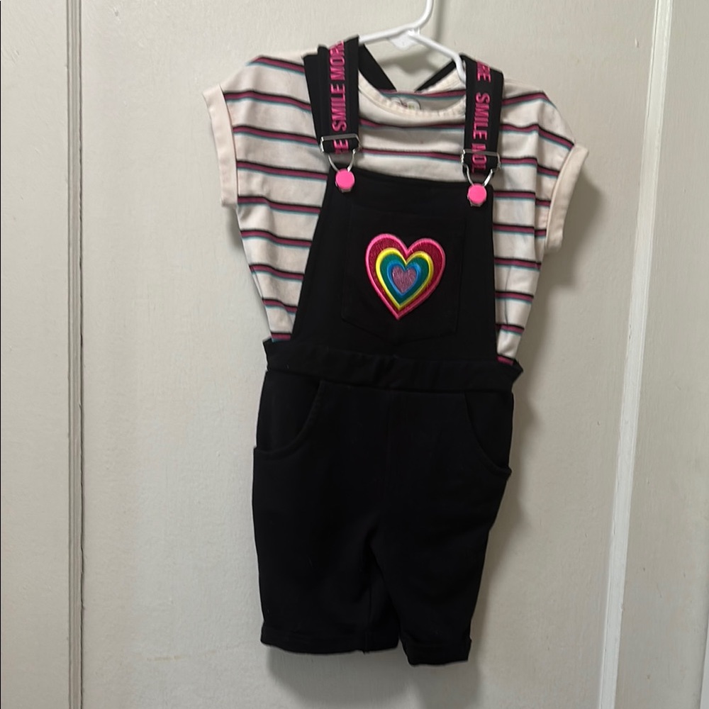 Kids Black Overalls with Heart Patch